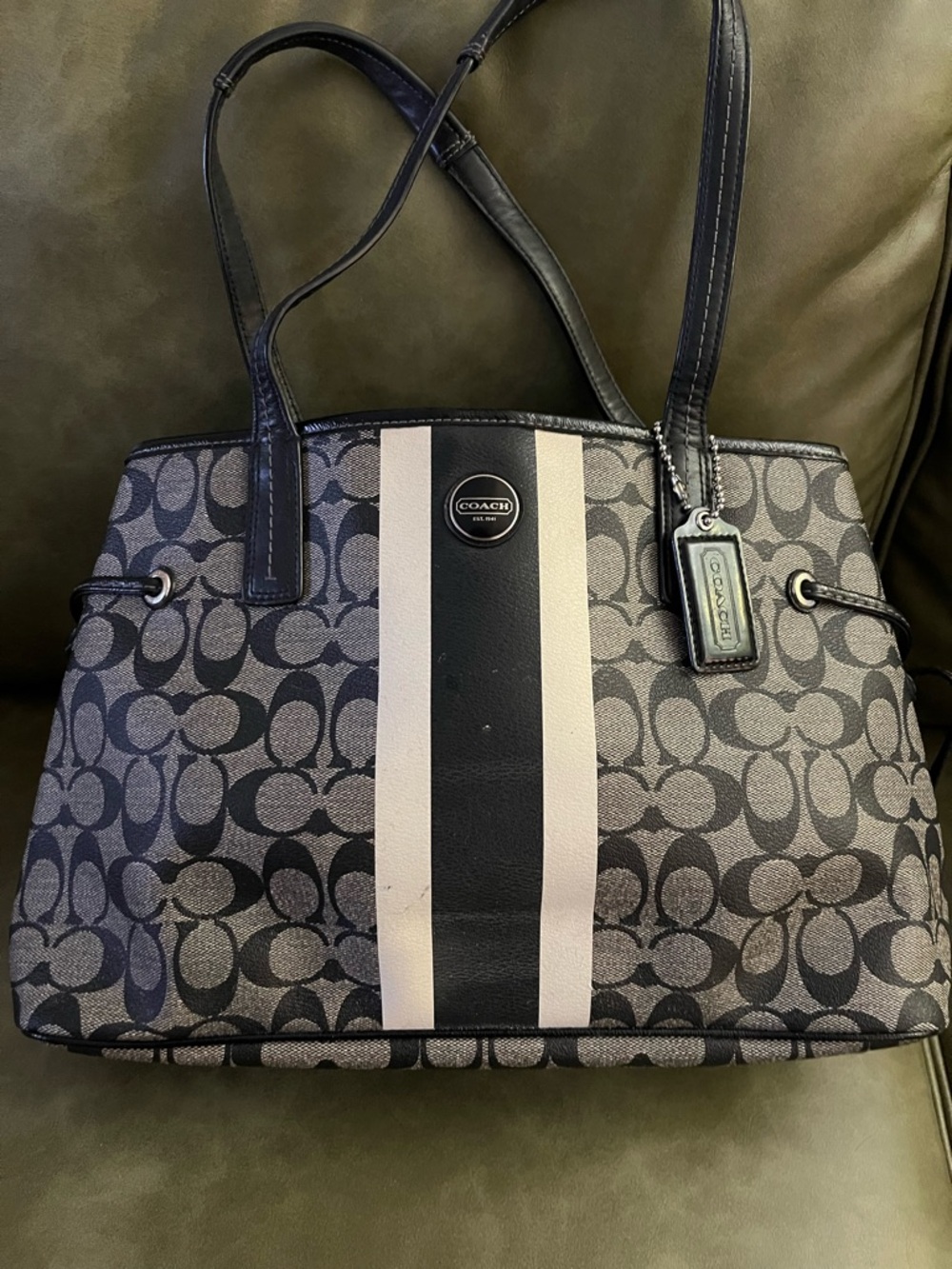 COACH black signature stripe PVC carryall tote bad